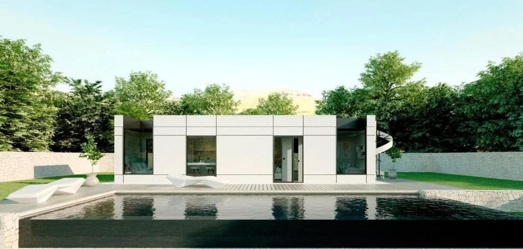 Casa moderna con piscina y jardín
