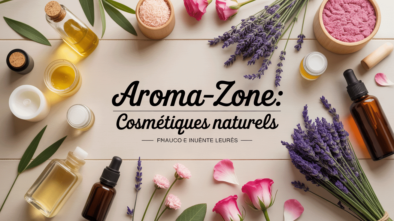 Produits cosmétiques Aroma-Zone avec huiles essentielles et ingrédients naturels