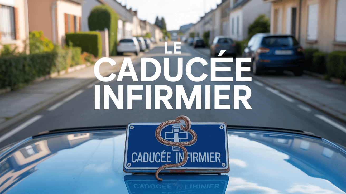 Caducée infirmier sur tableau de bord, serpent et bâton