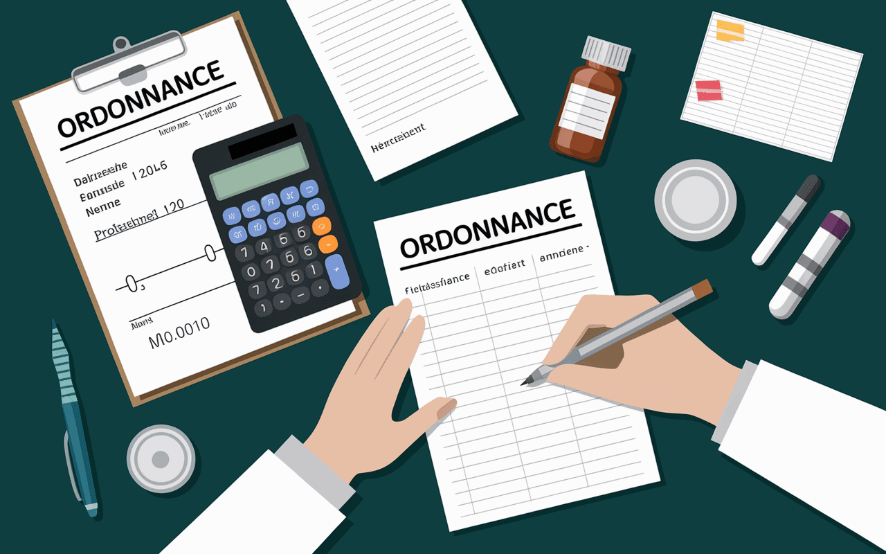 Espace calcul dose avec prescription et médicaments