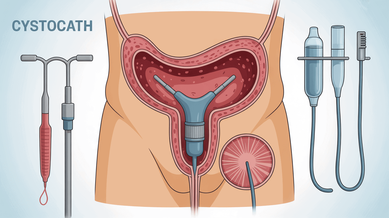 Schéma médical d'un cystocath dans la vessie