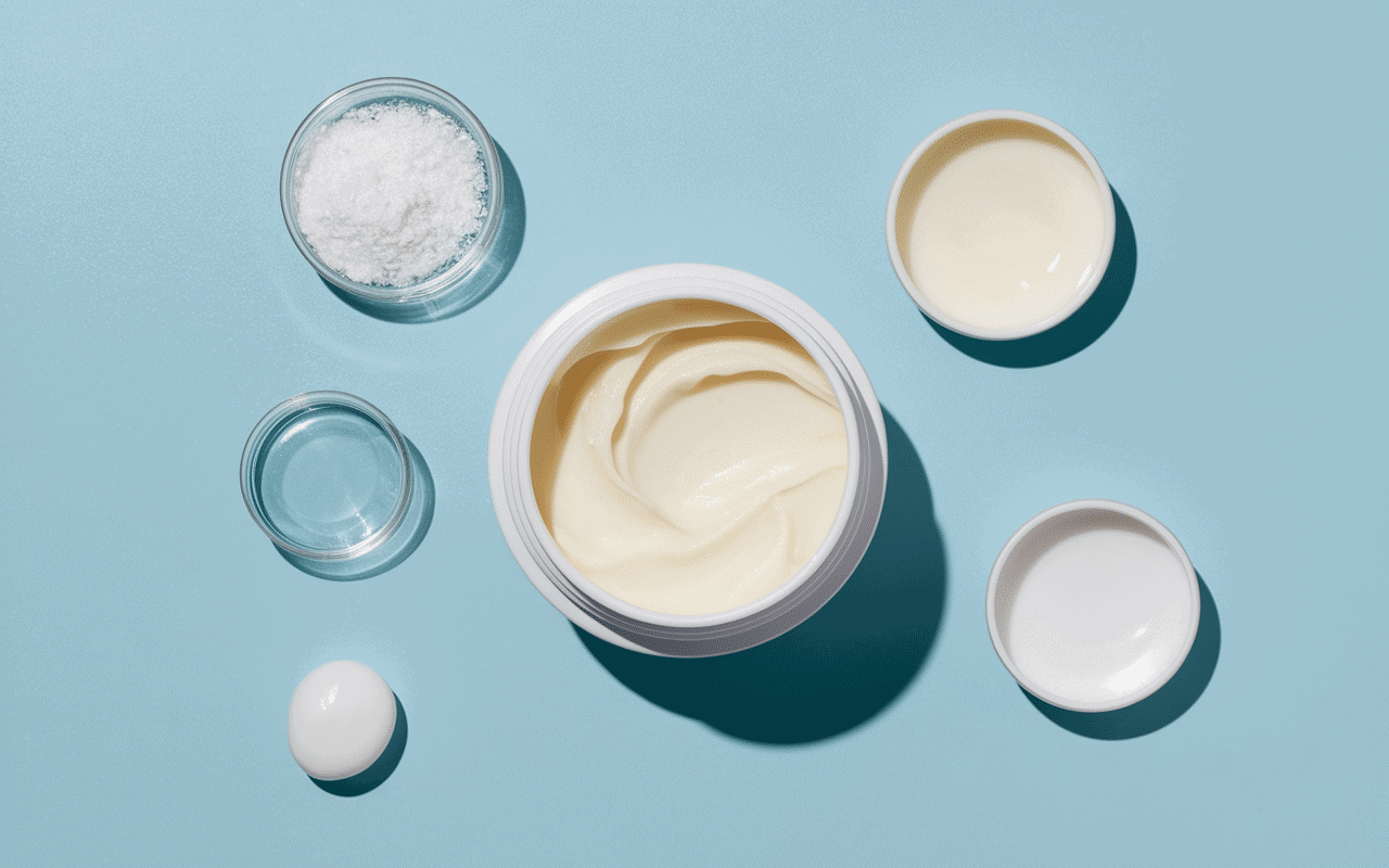Composition Dexeryl avec pot de crème et ingrédients