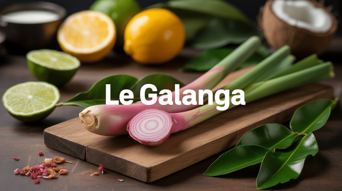 Rhizome de galanga frais avec ingrédients asiatiques