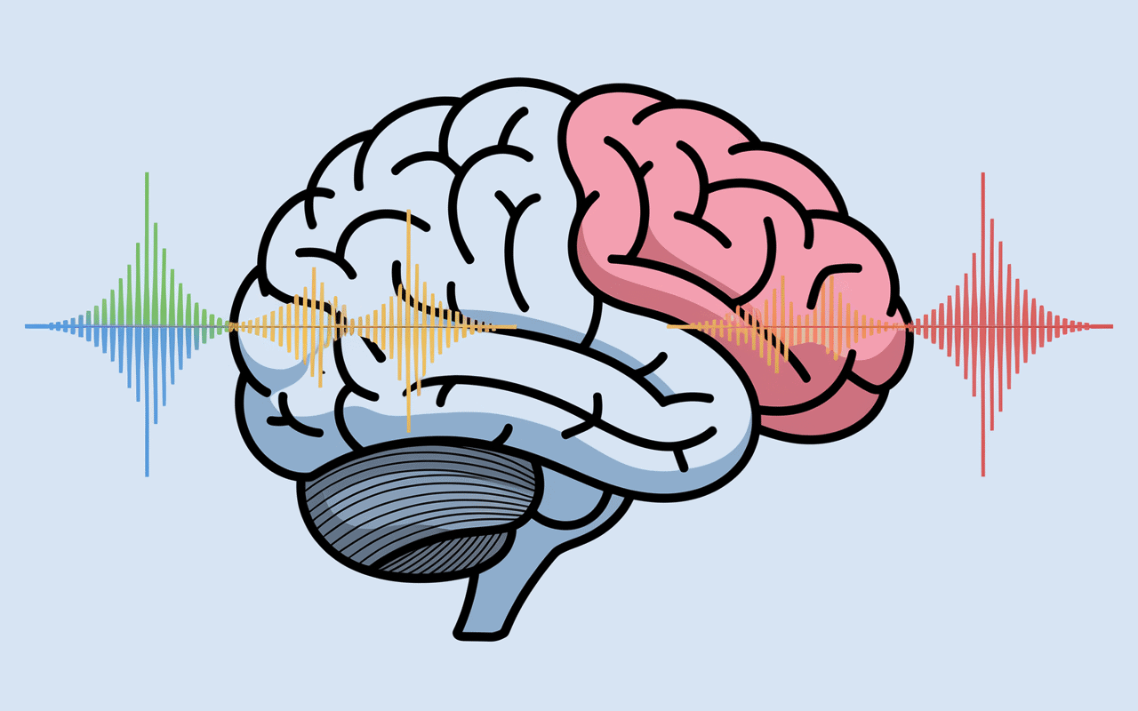 Cerveau stylisé avec ondes sonores diminuant