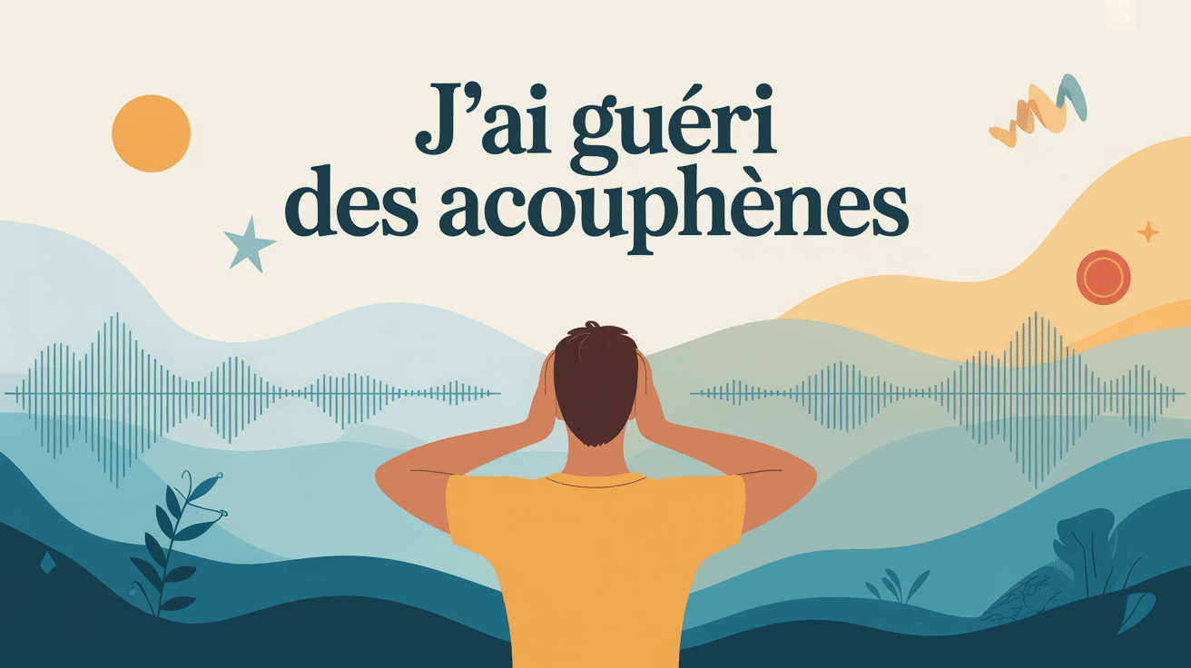 Personne de dos, mains sur les oreilles, ondes sonores s'estompant