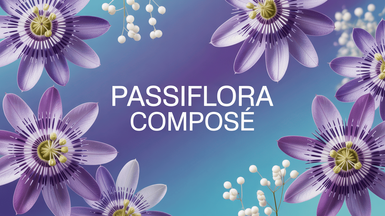 Fleurs de passiflore violettes et granules blancs Passiflora Composé