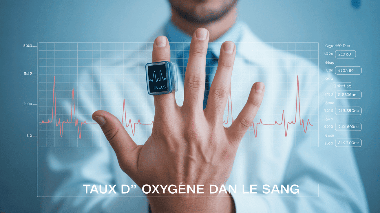 Oxymètre doigt mesurant taux oxygène sang