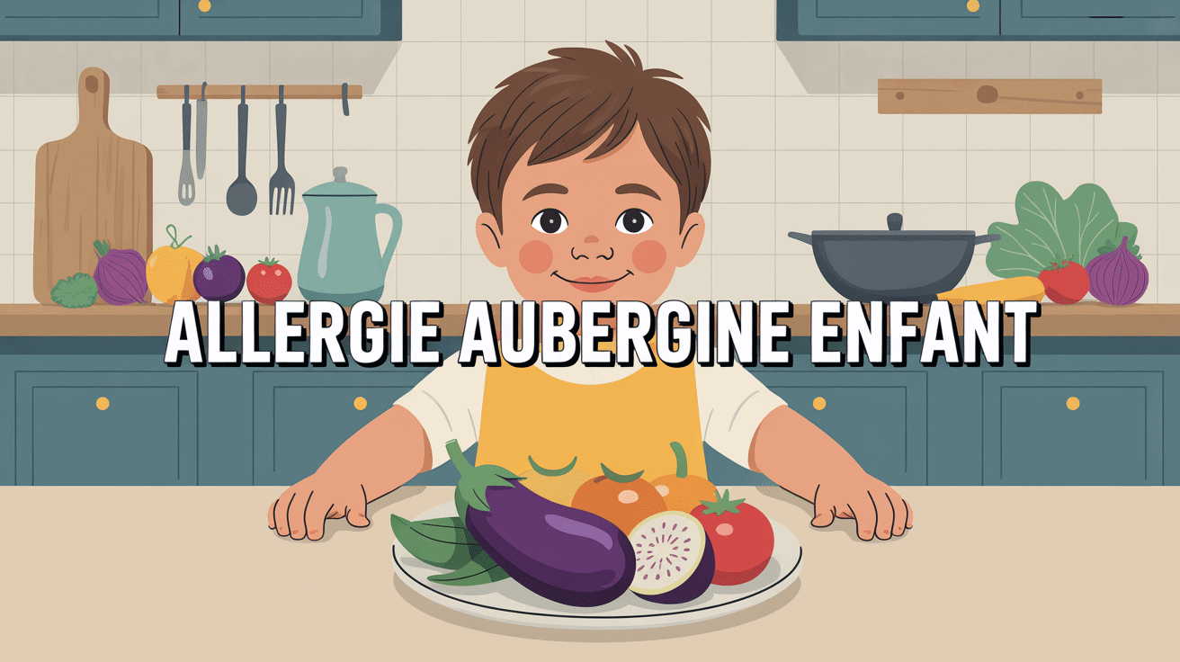 Enfant avec aubergine et légumes
