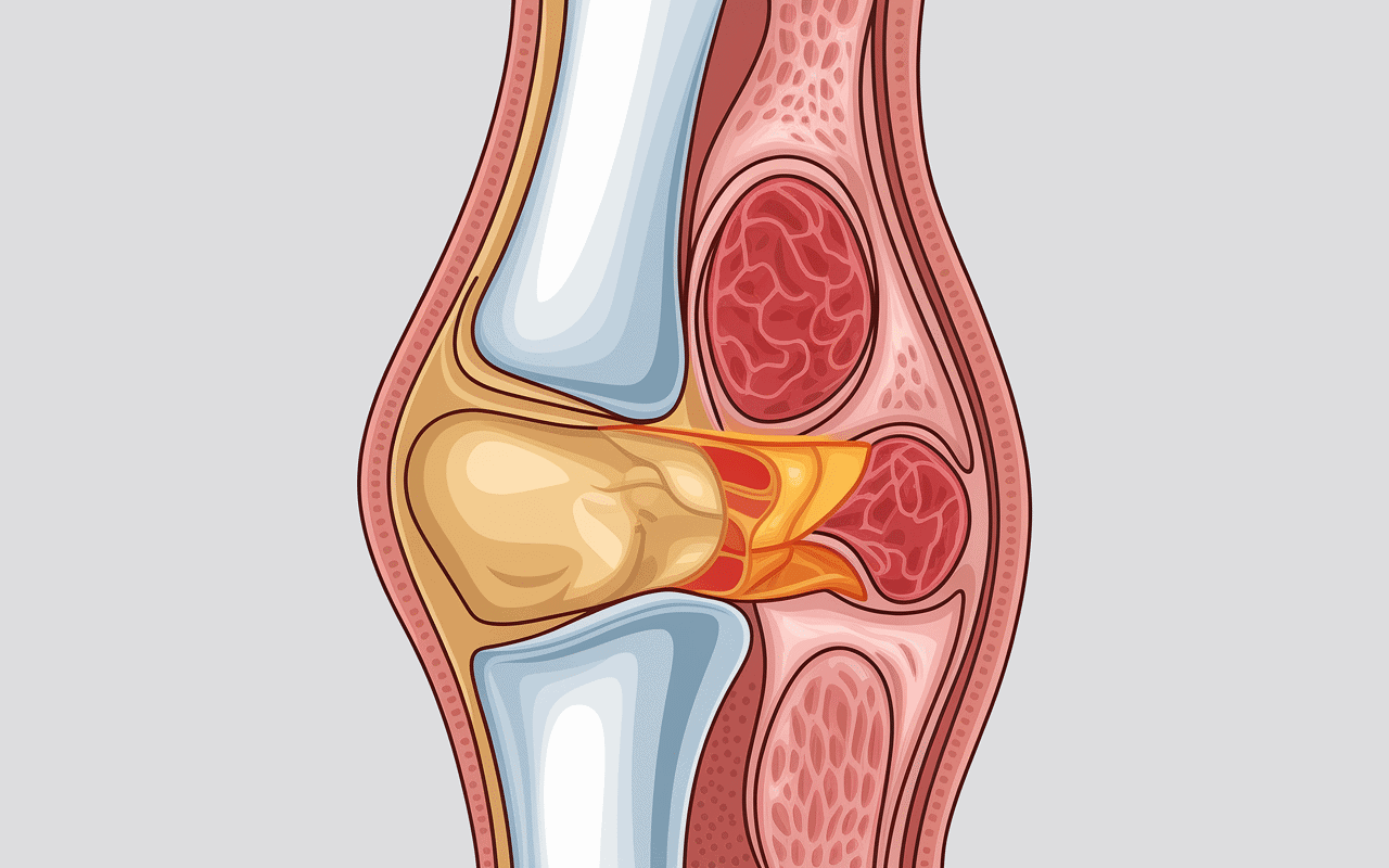 Schéma anatomique du genou avec inflammation