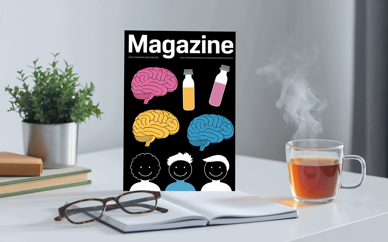Couverture de magazine avec illustrations colorées