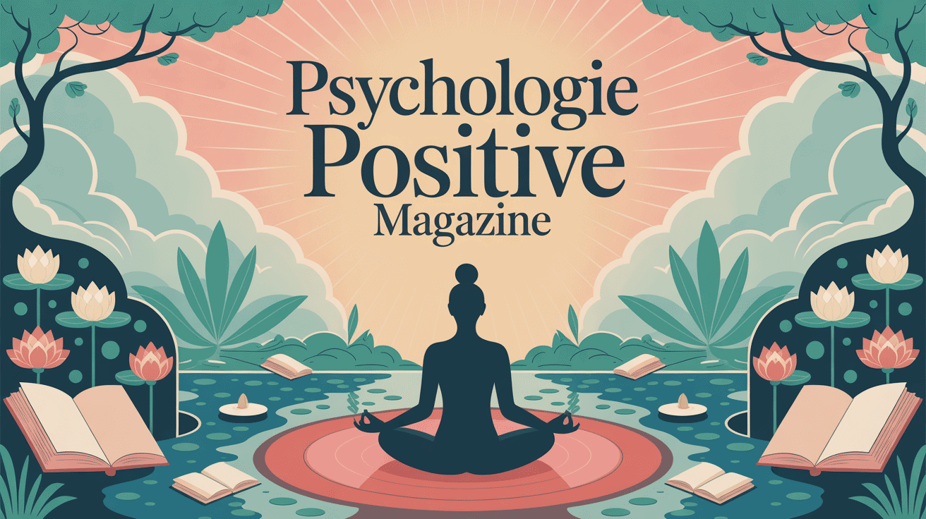 Méditation dans jardin zen avec livres et symboles bien-être