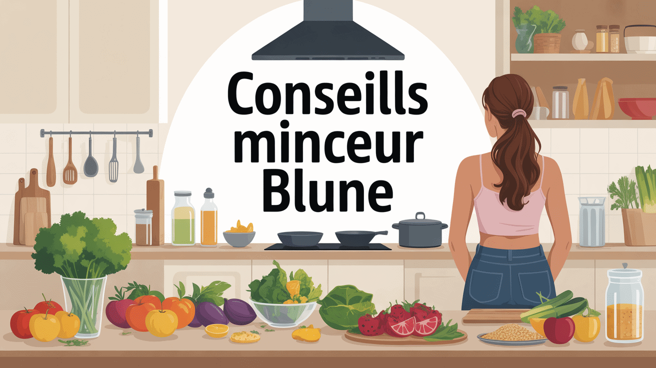 blune conseils minceur femme cuisine entourée aliments sains