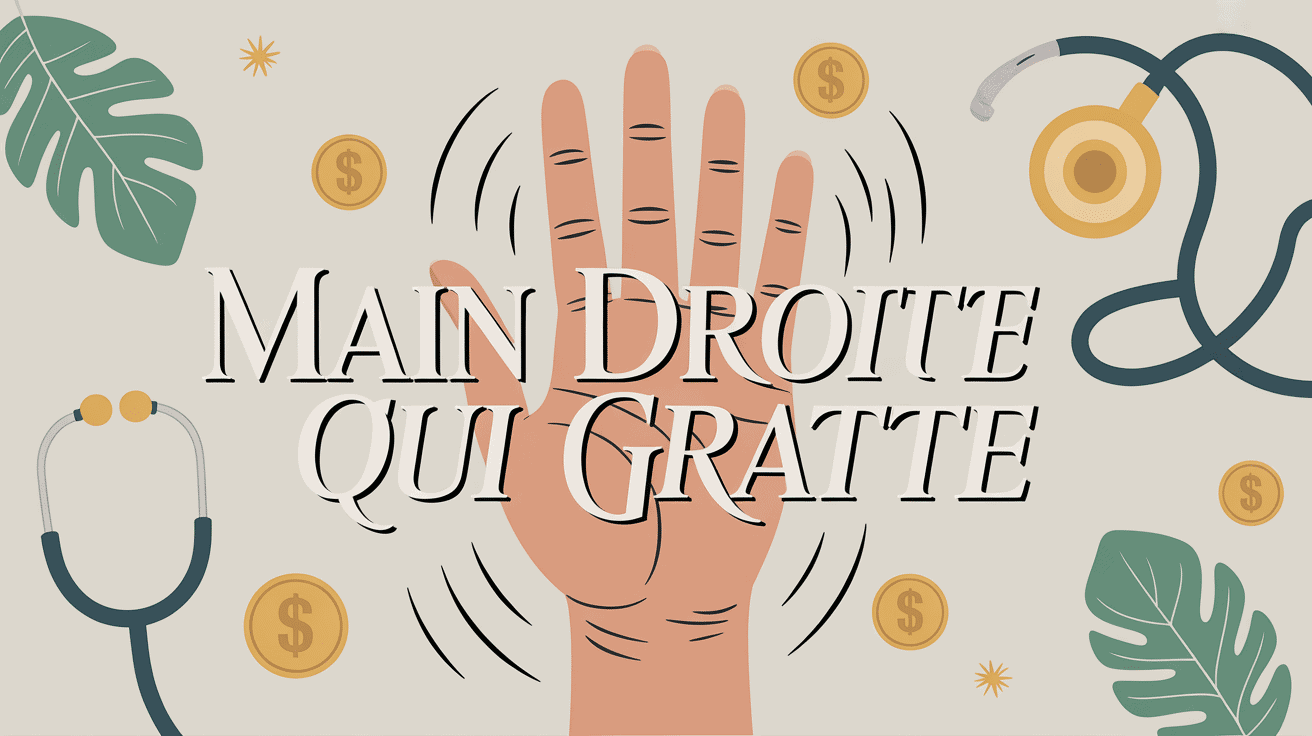 Main stylisée grattage main droite avec symboles argent et médecine