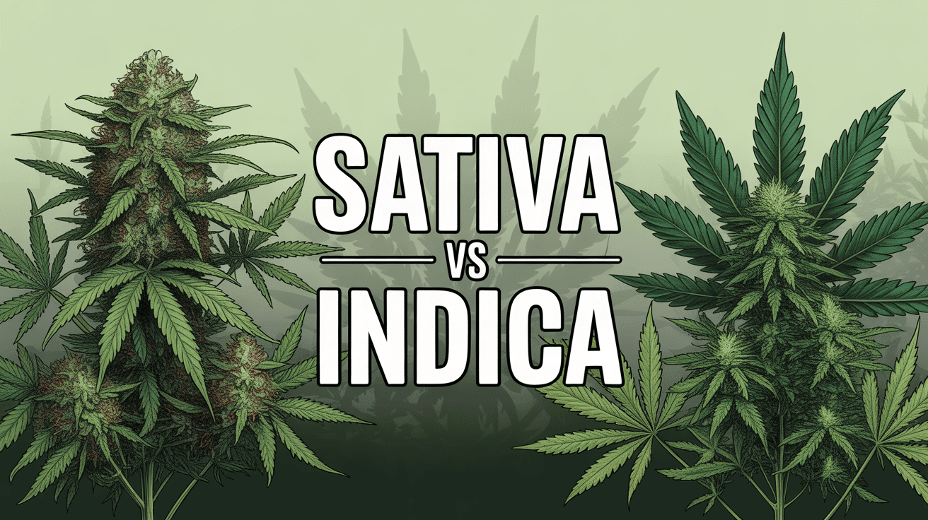 Illustration sativa and indica plantes comparées grandes élancées et compactes