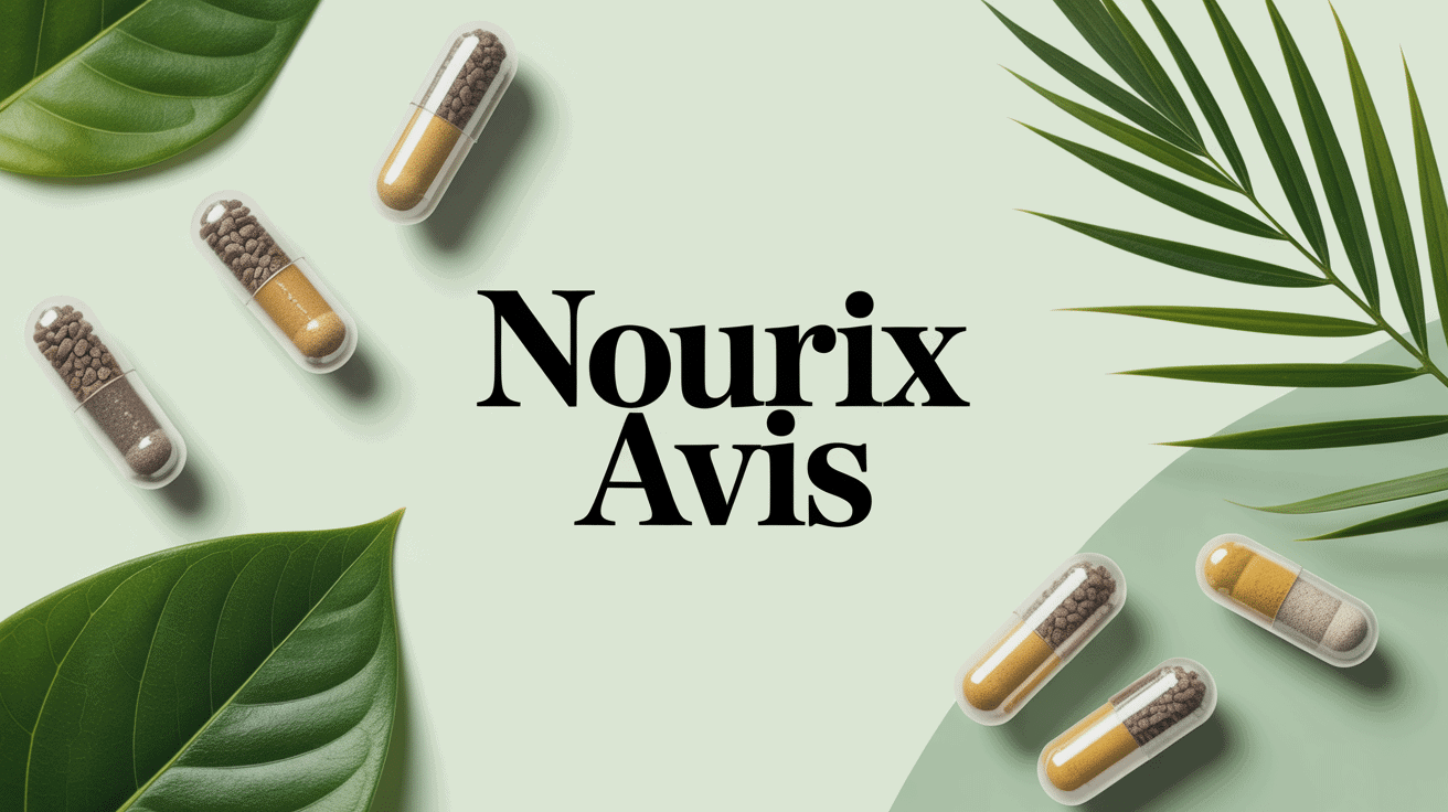 Image moderne de gélules Nourix avis avec feuilles vertes