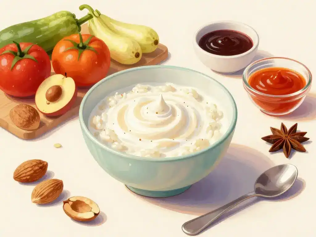 crème de riz cuisine avec ingrédients salés et sucrés