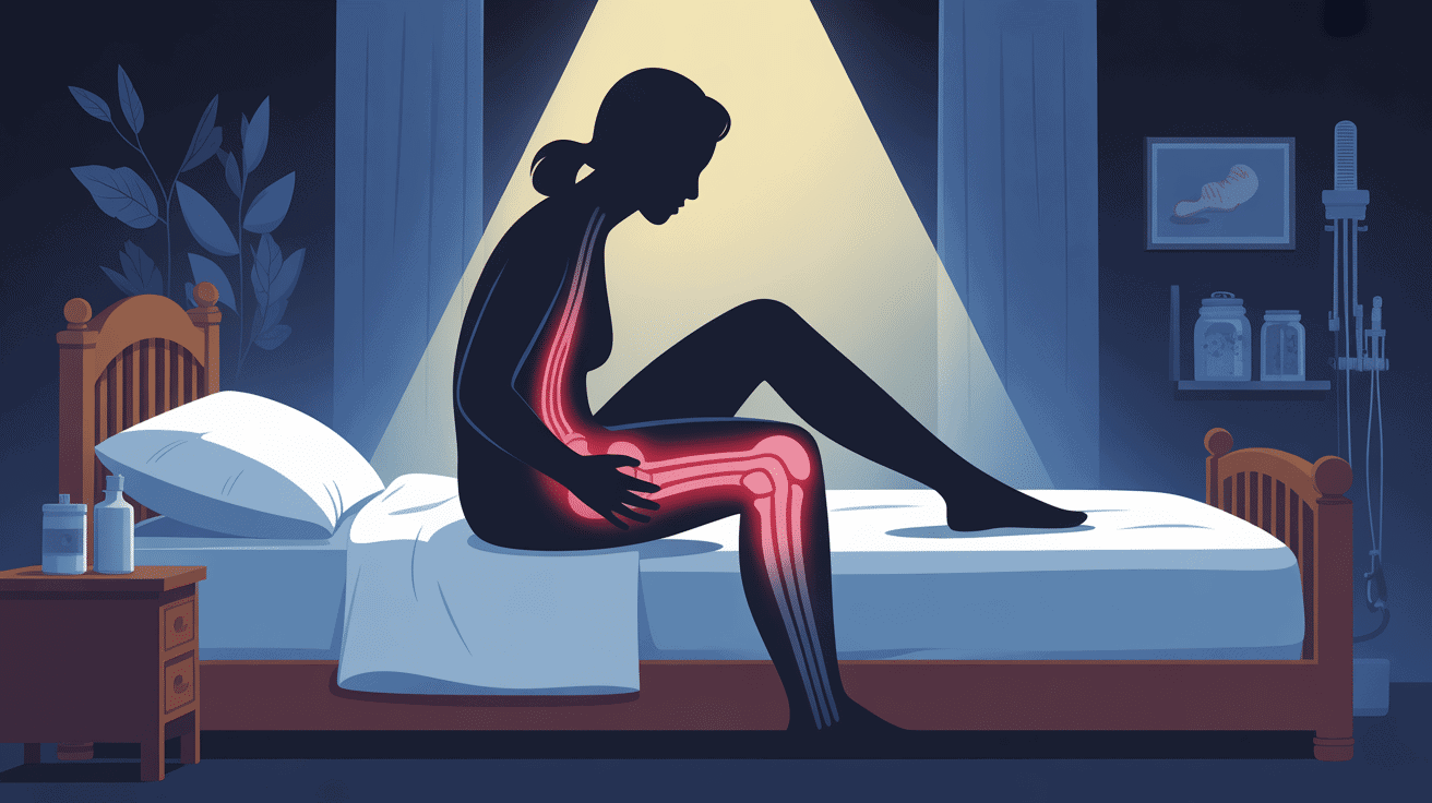 Illustration d'une douleur genou au repos la nuit dans un lit