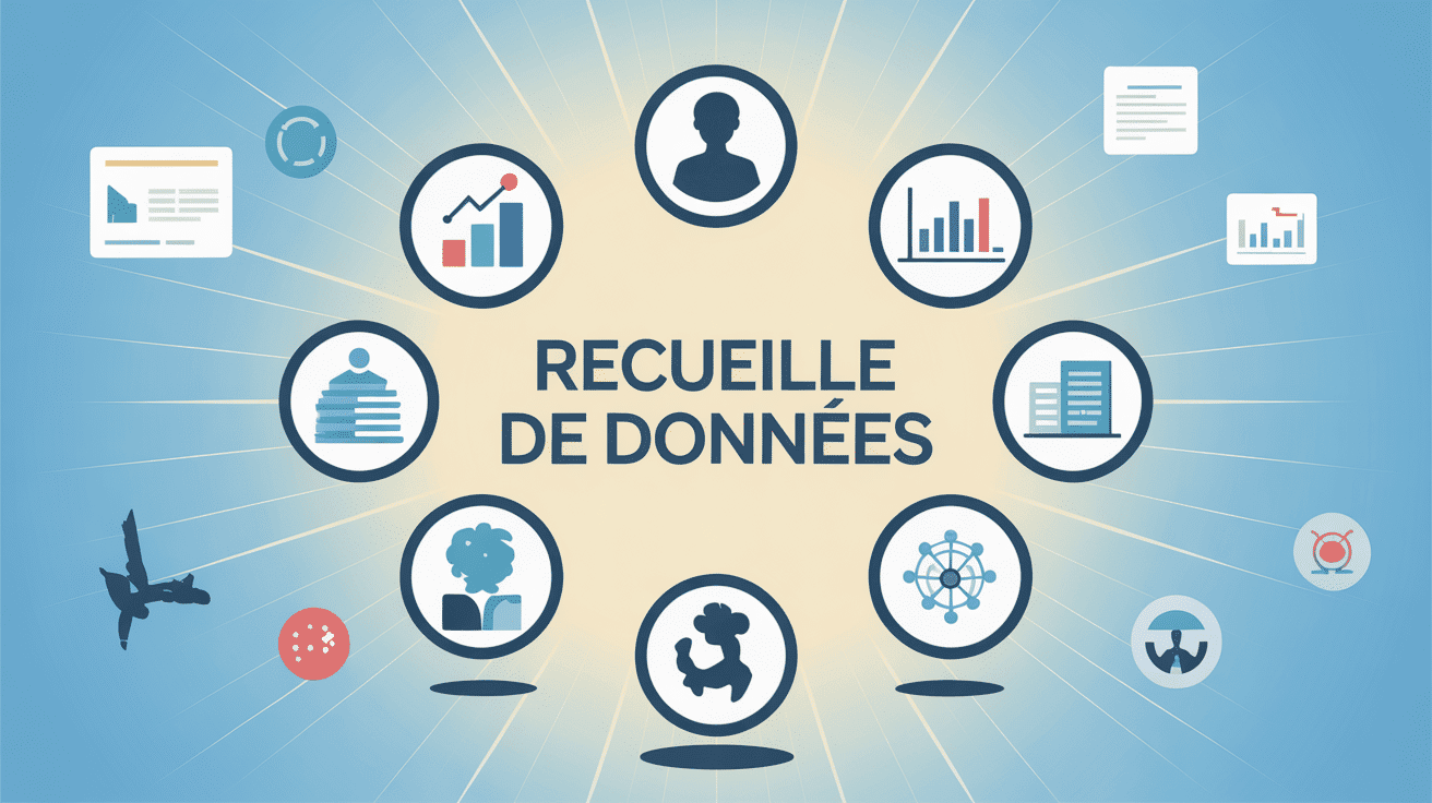 Illustration centrale recueille de données avec symboles graphiques