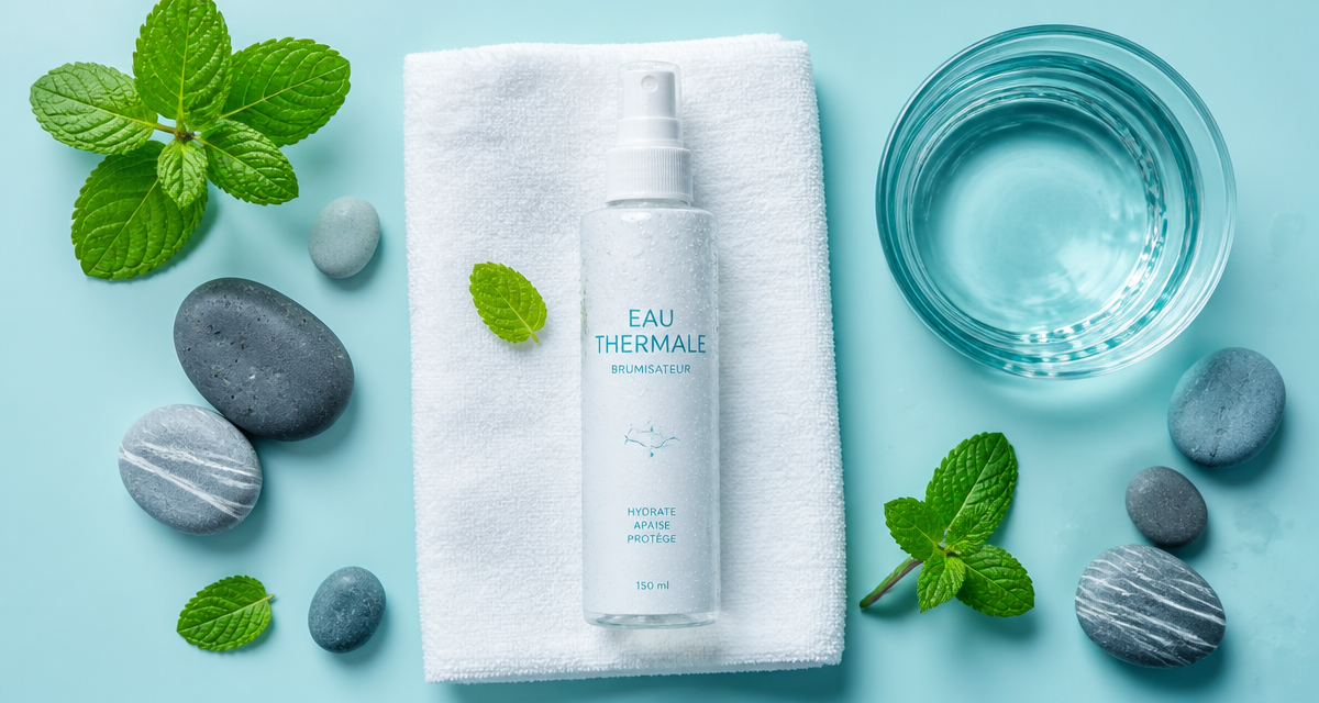 bienfaits eau thermale brumisateur serviette galets menthe