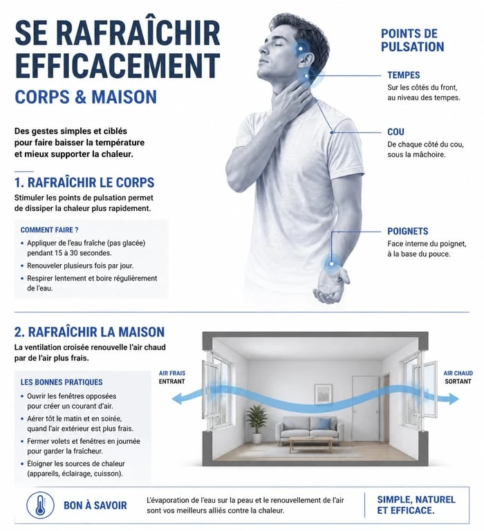 Infographie des astuces pour se rafraîchir et gérer la canicule