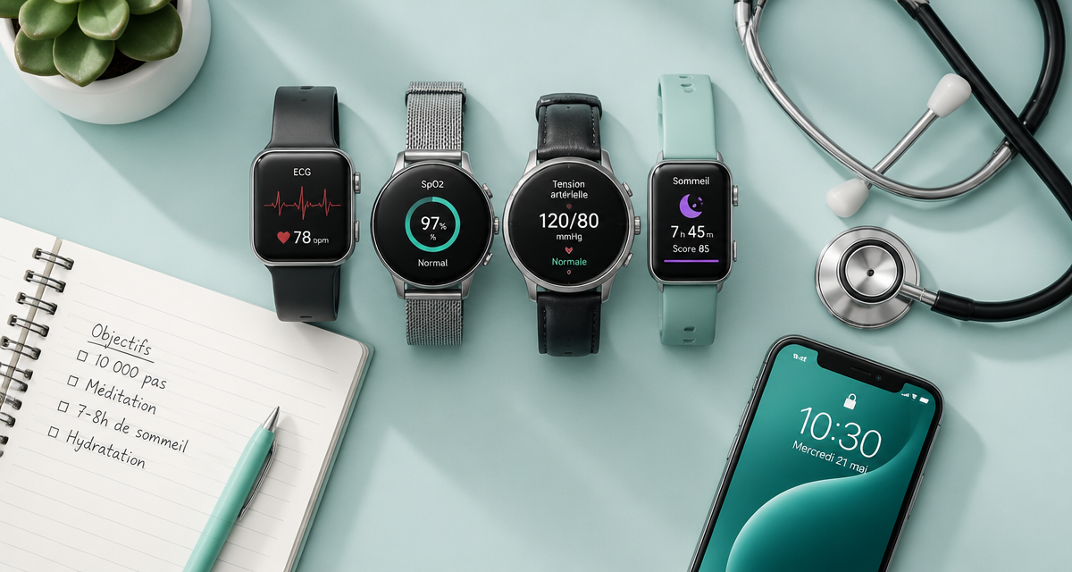 meilleur montre connectée santé sur bureau moderne