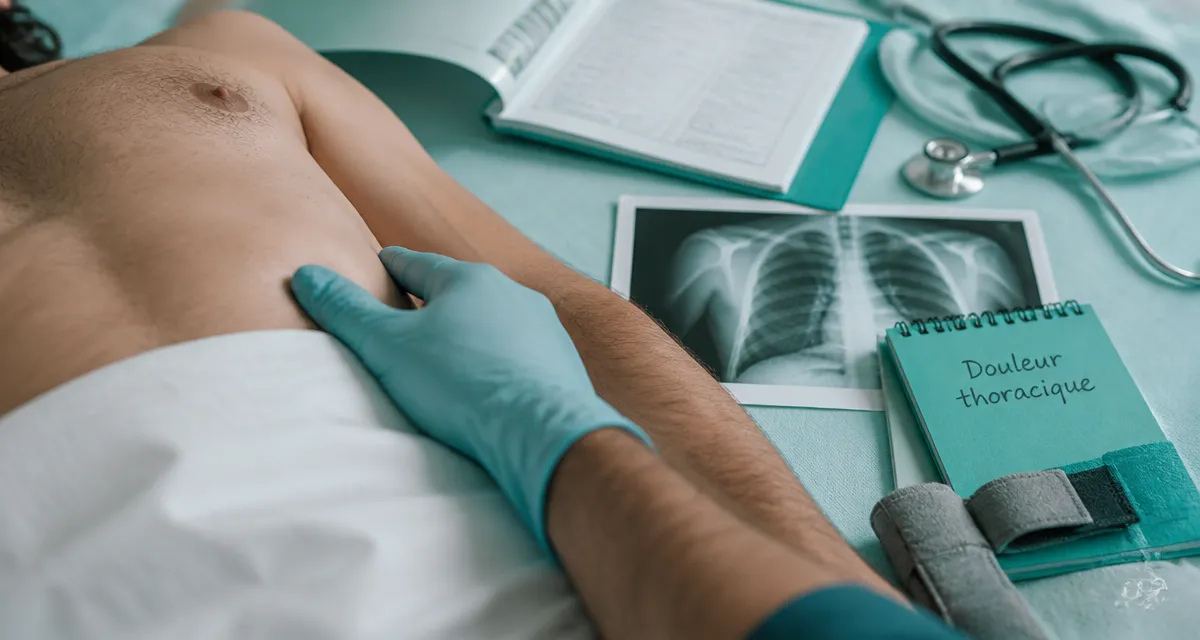 Douleur aux côtes après chute : main médicale examine les côtes