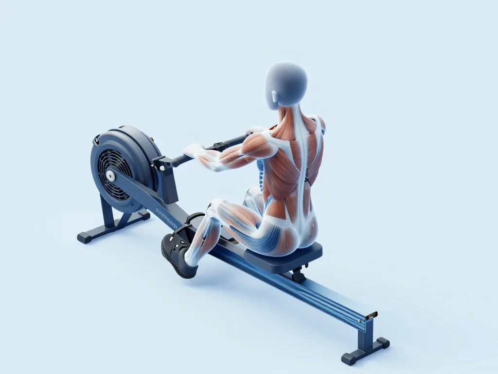 Diagramme technique rowing assis a la machine muscles sollicités