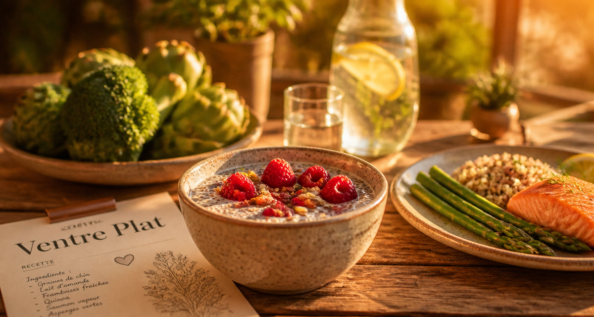 recette pour maigrir le ventre avec bol de chia, quinoa, saumon et légumes