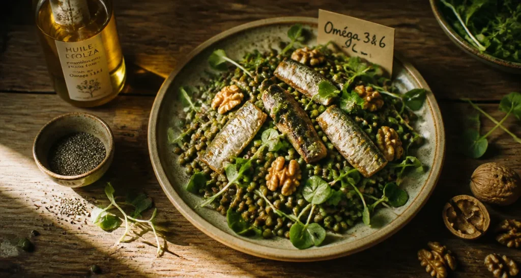 omega 3 et 6 salade sardines noix chia