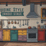Cuisine style industriel vintage ambiance loft avec objets rétro