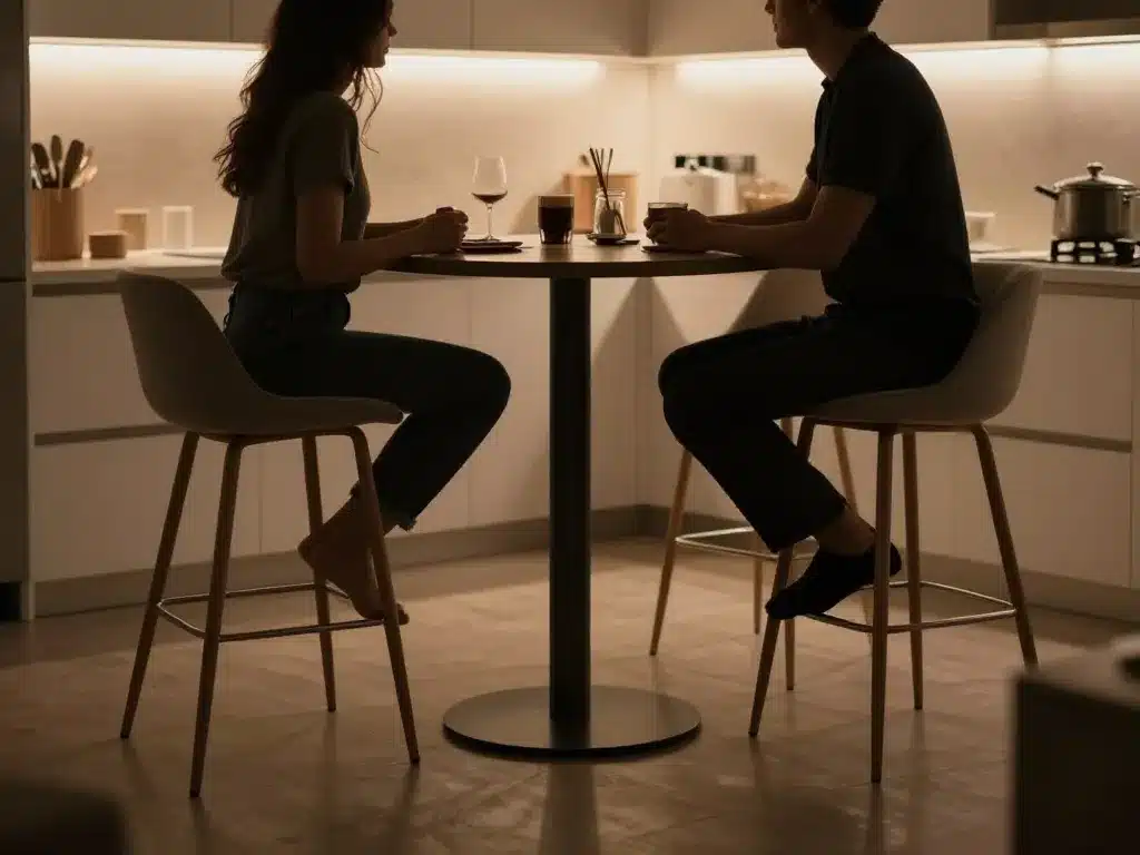 scène cuisine hauteur table haute et tabouret ergonomique