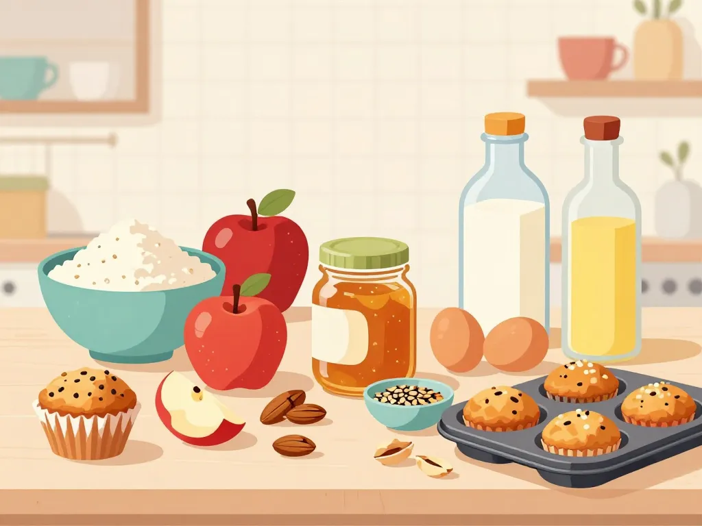 muffin compote de pomme healthy ingrédients variés sur table