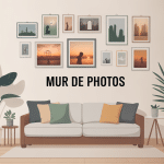mur de photos sur mur salon moderne