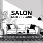 illustration salon noir et blanc moderne