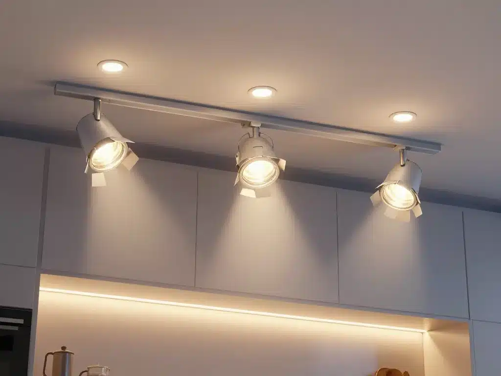 différents spots cuisine plan de travail sur meuble et plafond