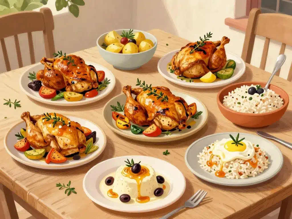 variations poulet au thym et citron avec légumes et sauces