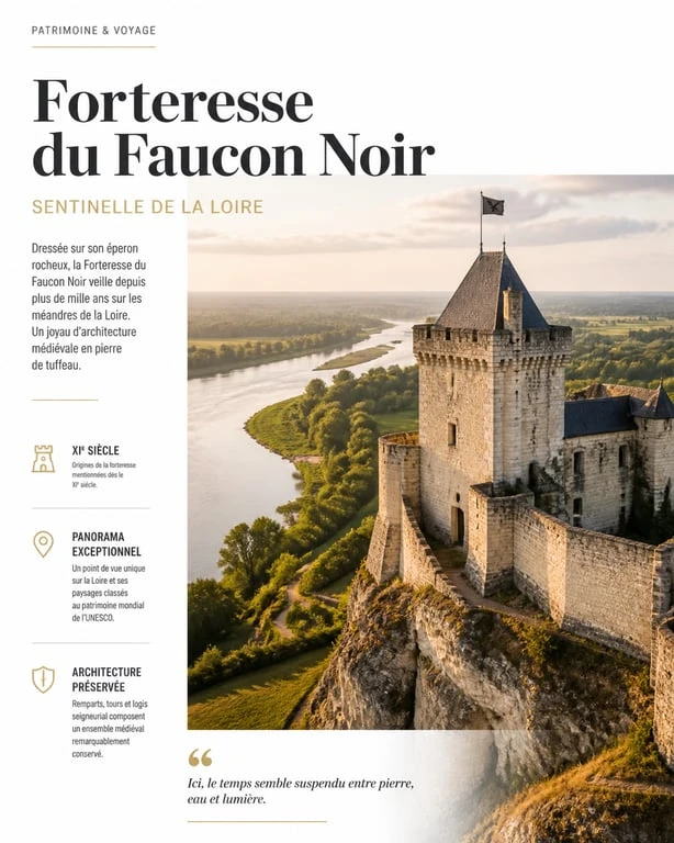 Vue panoramique de la Forteresse du Faucon Noir surplombant la Loire