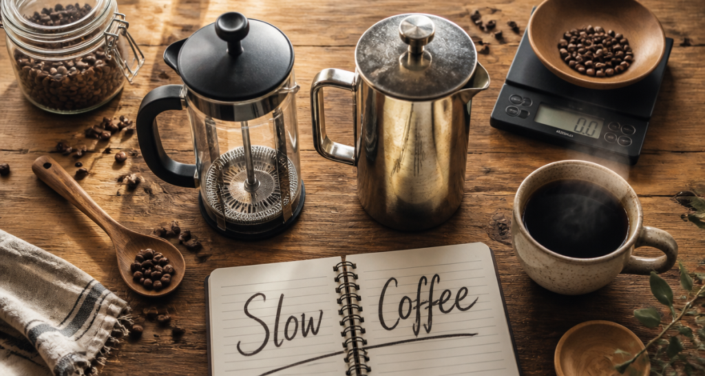 meilleure cafetière à piston en verre et inox sur plan de travail