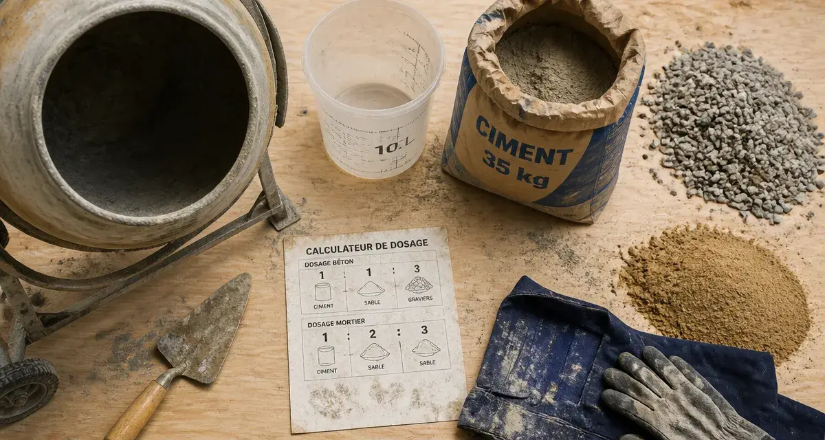 Tableau dosage ciment sable pour mélanges béton et mortier