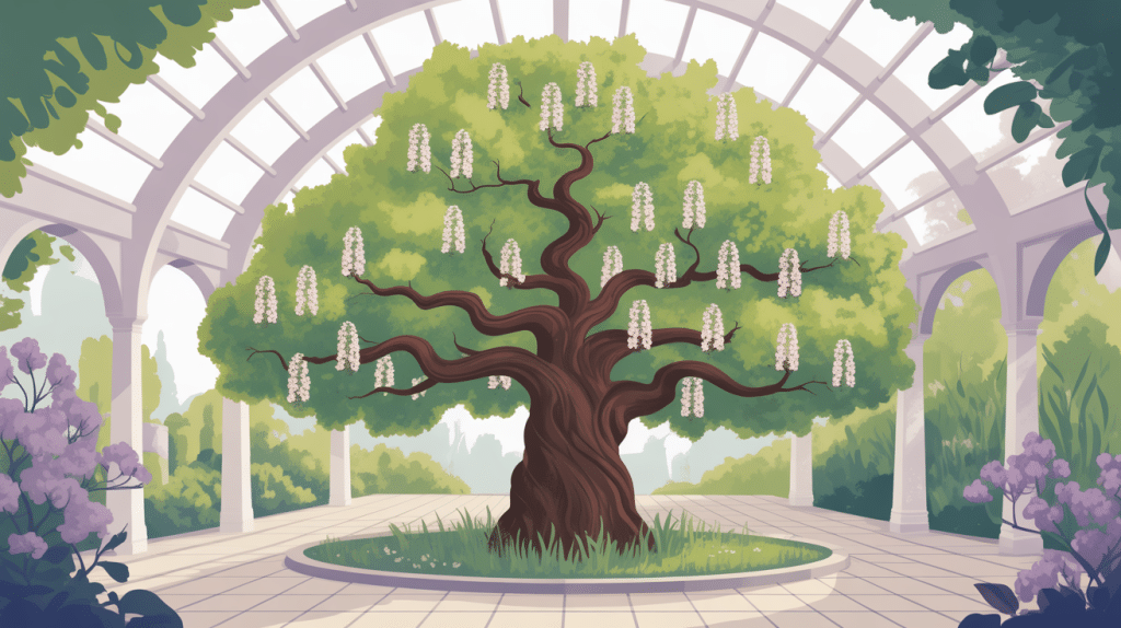 illustration catalpa au jardin en fleurs