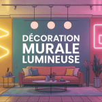décoration murale lumineuse avec néon guirlande et panneau dans salon