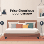 Illustration salon moderne avec prise electrique pour canapé