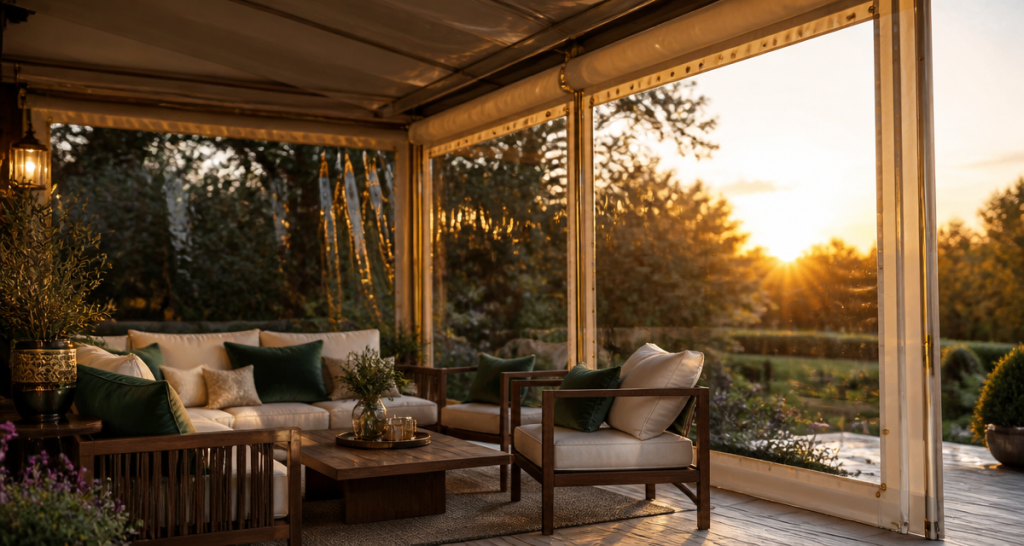 bache terrasse sur mesure transparente sur terrasse bois