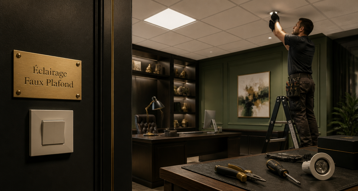 luminaire faux plafond LED encastré dans bureau