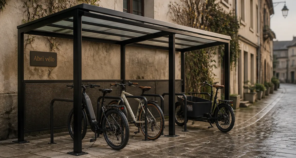 Abri vélo sécurisé en acier noir, vélos cadenassés