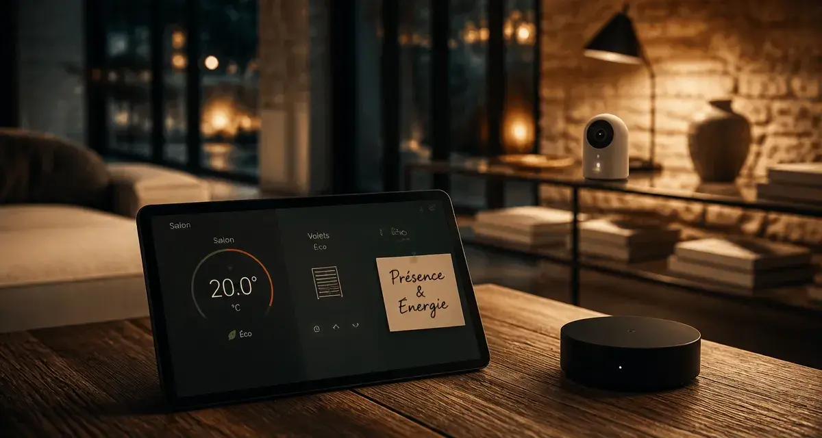 Domotique exemple : thermostat éco et hub domotique dans un salon