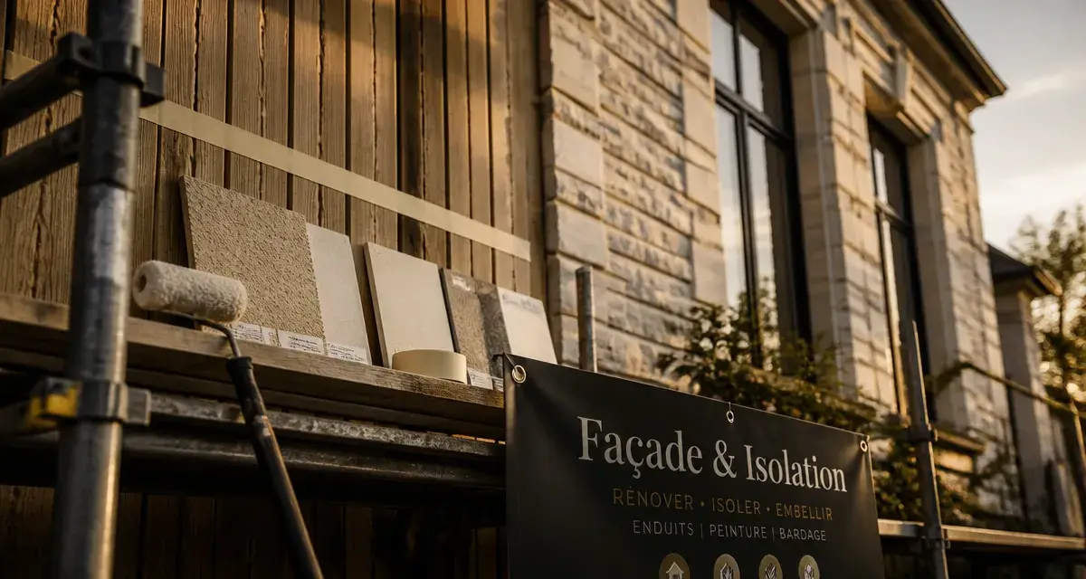 Solutions rénover ou embellir façade : façade en rénovation durable, échafaudage et enduit