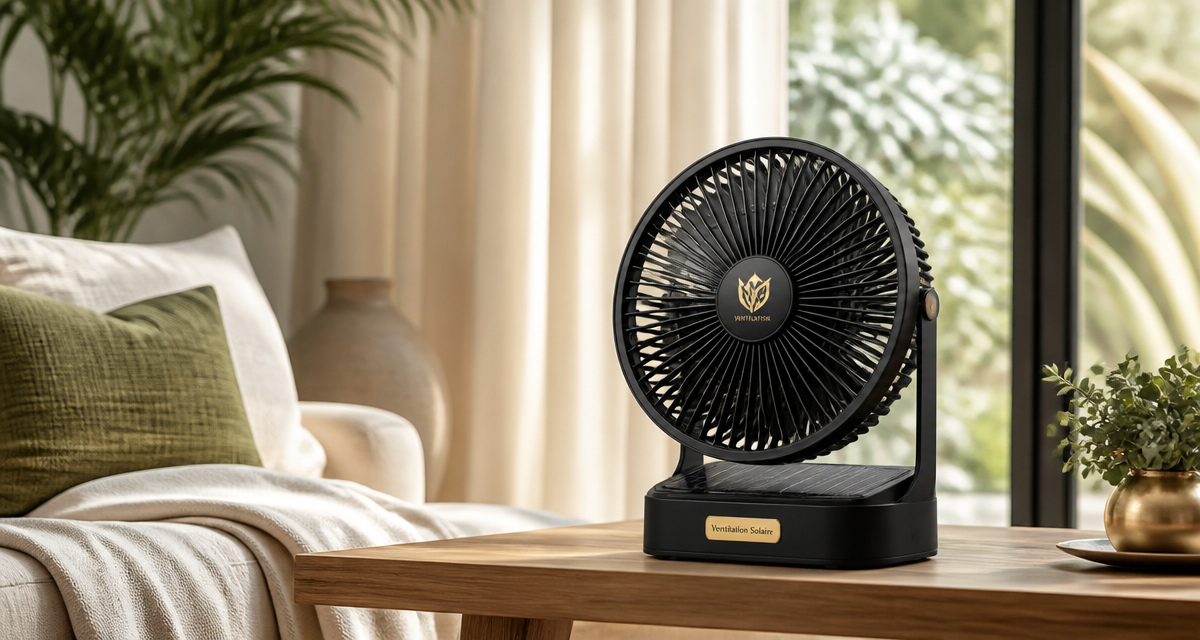 ventilateur panneau solaire sur table salon lumineux