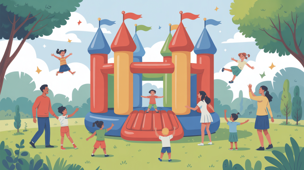 Scène festive enfants autour chateaux xxl