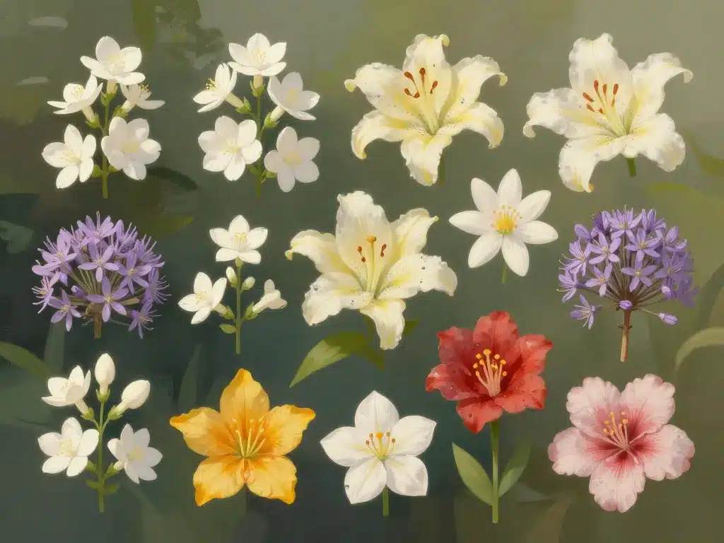 illustration fleurs étoilées variétés emblématiques jardin bouquets